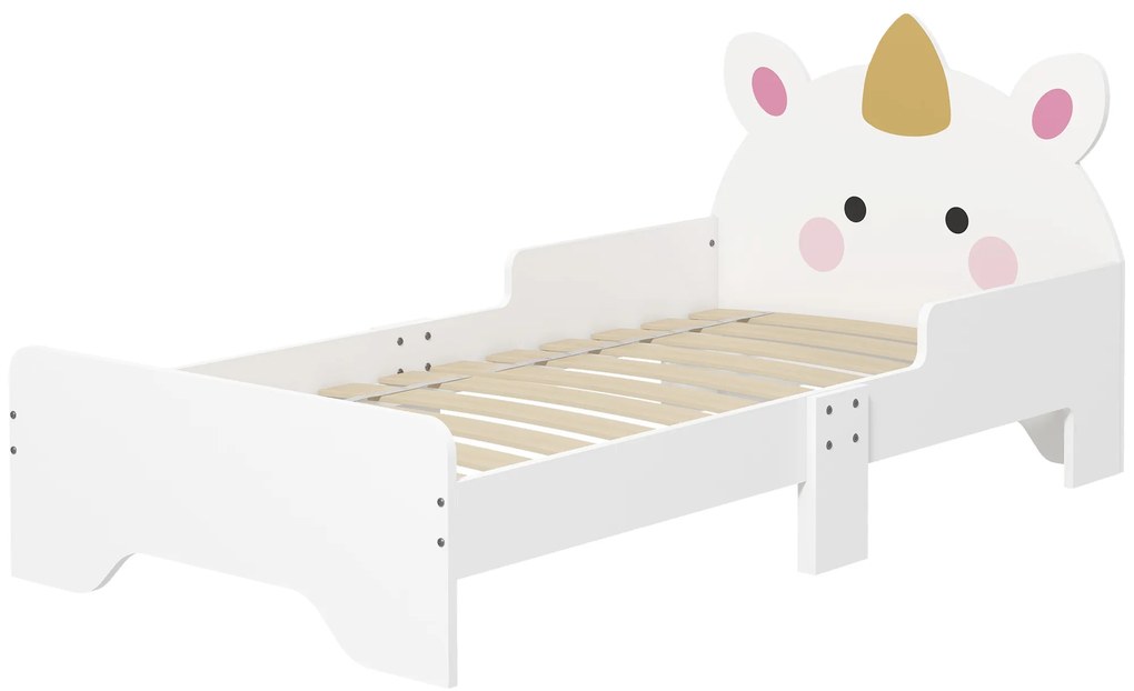 ZONEKIZ Pat pentru copii pat de copii design unicorn 3-6 ani somier cu șipci inclus capacitate de încărcare 80 kg 143 x 74 x 67 cm roz | Aosom Romania