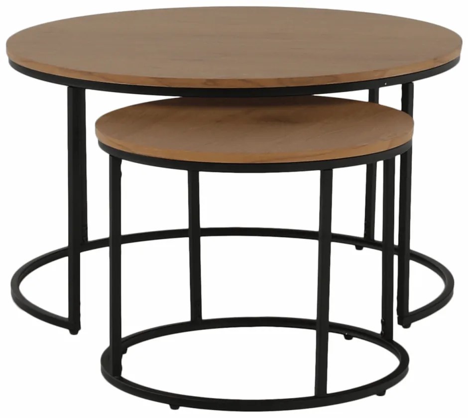 Set 2 măsuțe de cafea Ilak (stejar + negru). 1016582