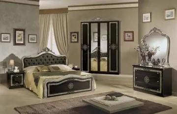 Dormitor italian clasic negru argintiu  lucios cu pat tapitat Luisa