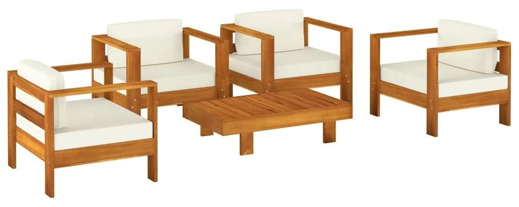 3144981 vidaXL Set mobilier grădină cu perne alb crem, 5 piese, lemn masiv