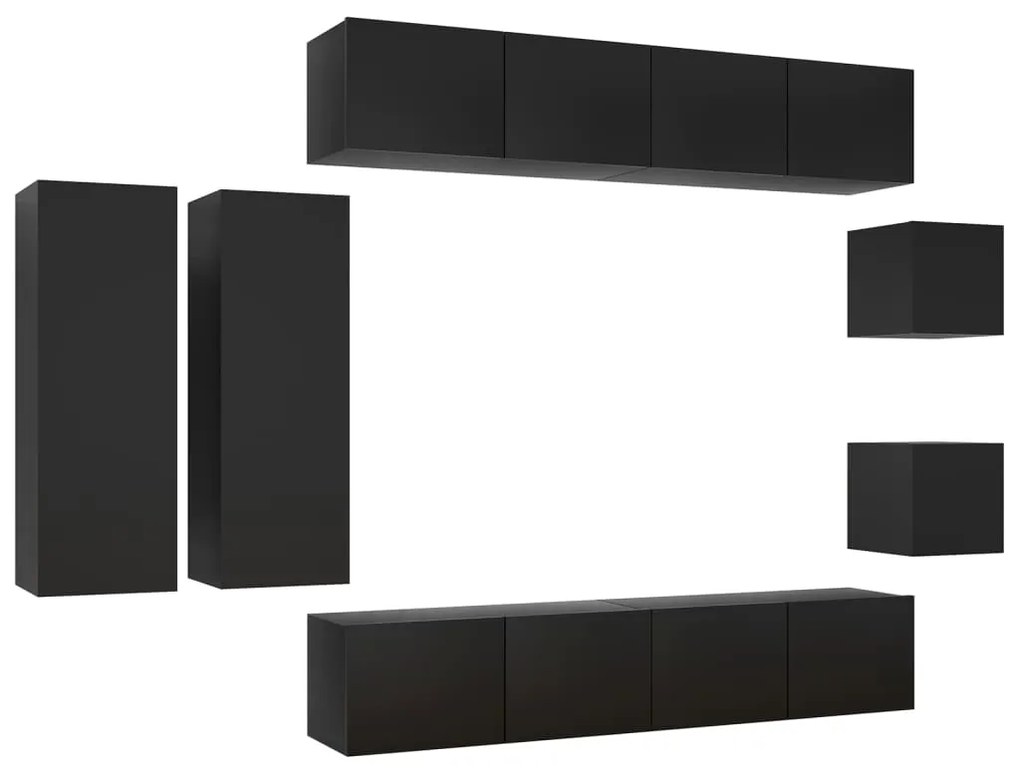 3078810 vidaXL Set dulapuri TV, 8 piese, negru, lemn prelucrat