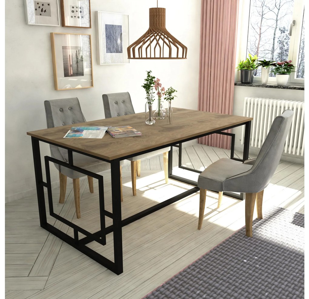 Masă sufragerie Allien (pentru 6 persoane) (nuc + negru). 1101354