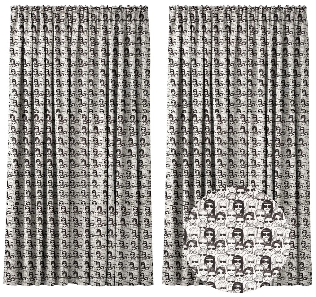 Set 2 draperii 180 x 240 cm, blackout 60%, print modern, Kidizi Pockerface, alb-negru, draperii sufragerie sau dormitor
