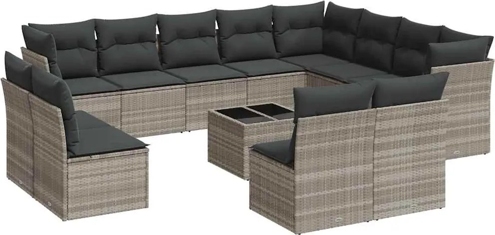 vidaXL Set canapele de grădină cu perne, 13piese gri deschis poliratan