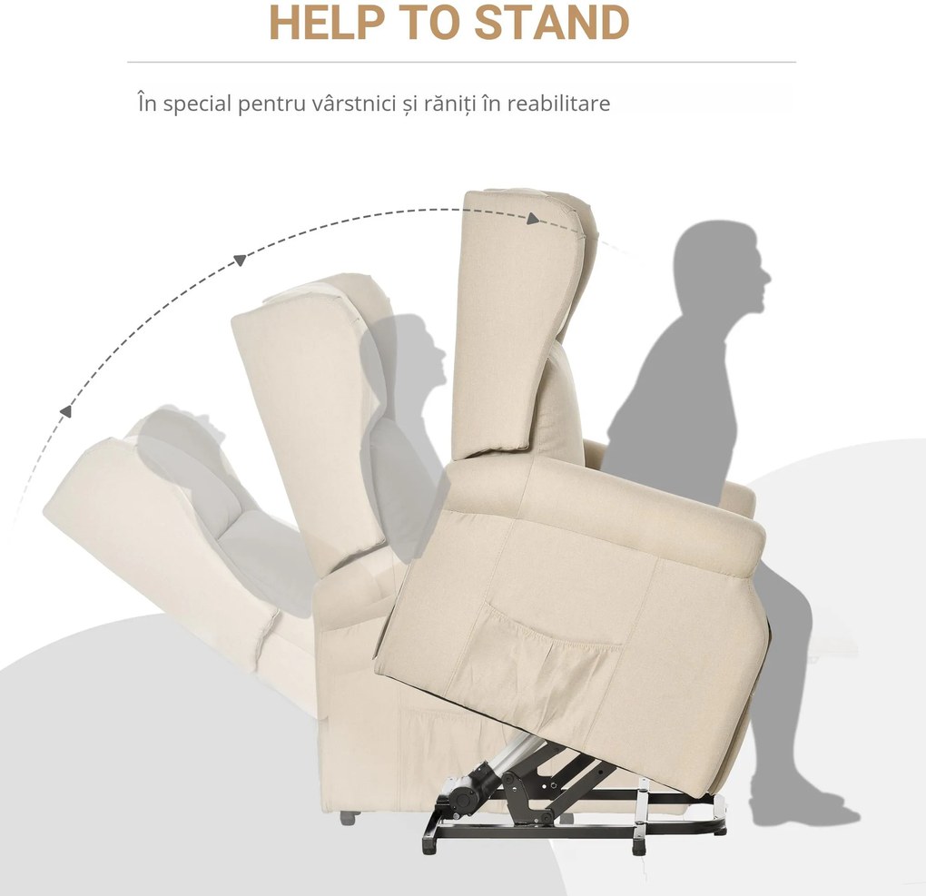 HOMCOM Fotoliu Rabatabil Masaj si Mecanism de Ridicare Telecomanda Alb Crem | Aosom Romania