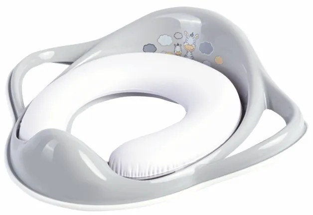 Reductor toaleta copii, antiderapant, colac integrat moale si manere, Zebra Gri, Maltex Baby