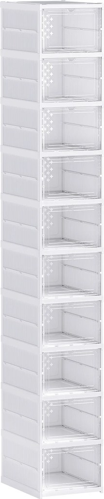 HOMCOM Pantofar Pliabil Slim, Modular, cu 10 Cutii pentru Pantofi, Economisire Spațiu, Fără Montaj, Alb | Aosom Romania