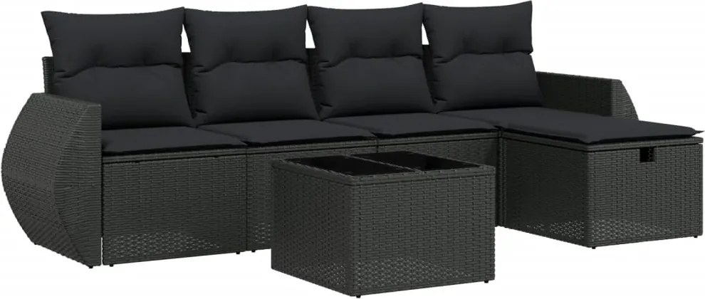 vidaXL Set mobilier de grădină cu perne, 6 piese, negru, poliratan