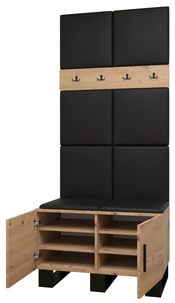 Set mobilier pentru hol Amanda 4 (Stejar artisan + piele ecologică Negru). 1085892