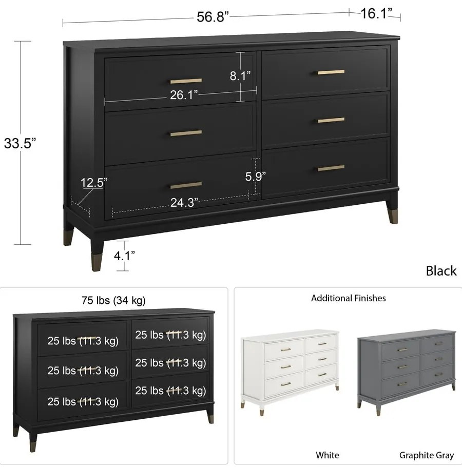 Comodă CosmoLiving by Cosmopolitan Westerleigh, 144 x 85 cm, negru