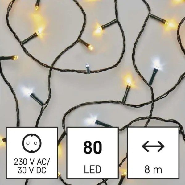 Ghirlandă LED pentru exterior, 80 LED/13 m, IP44, alb cald/alb rece
