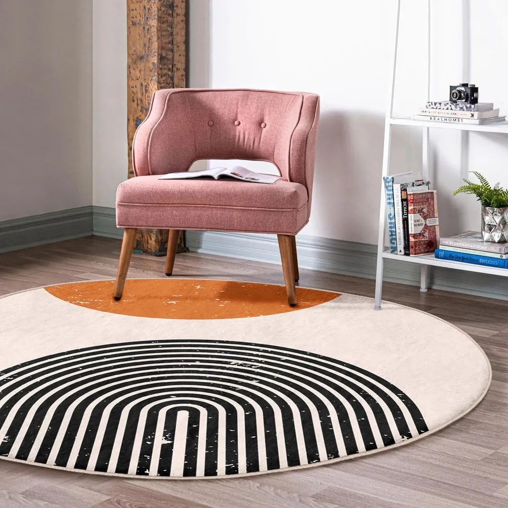 Covor rotund portocaliu-crem lavabil adecvat și pentru aspiratoare robot ø 80 cm Comfort – Mila Home