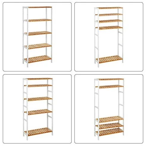 Raft Depozitare Multifunctional cu 5 Rafturi, Bambus, Alb / Natural, Vasagle, BCB35WN