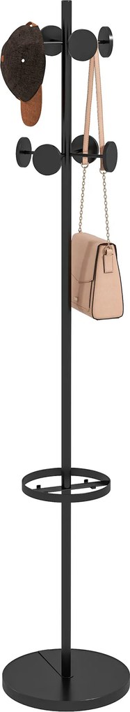 HOMCOM Suport pentru Haine și Umbrele, Cuier Independent cu 8 Carlige Rotunde pentru Haine, Pălării și Poșete, Φ34x177 cm, Negru | Aosom Romania