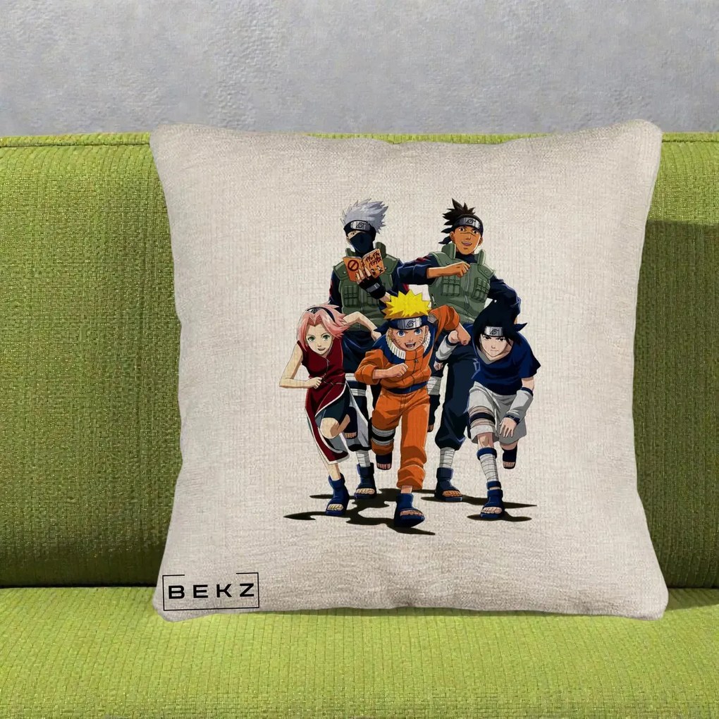 Perna Personalizata Naruto Echipa 7 Kakashi Sensei, 40x40 cm, Bej Canapea, Husa Detasabila, Perna Inclusa, BEKZ®