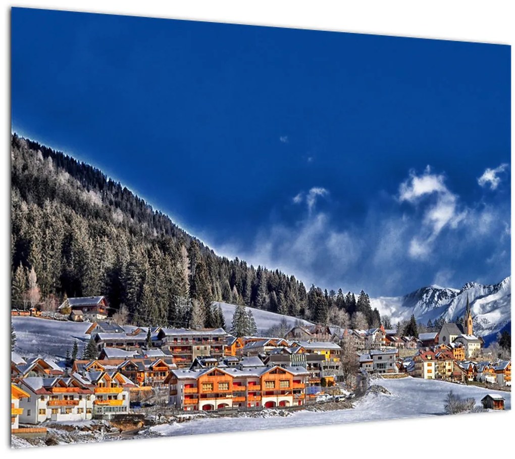 Tablou pe sticlă - Orășel de munte (70x50 cm)