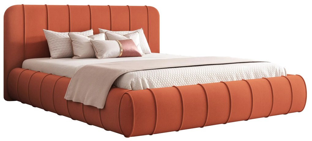Pat Stripe 160 x 200 Cm, Lada depozitare, Tapiterie Catifea Portocaliu