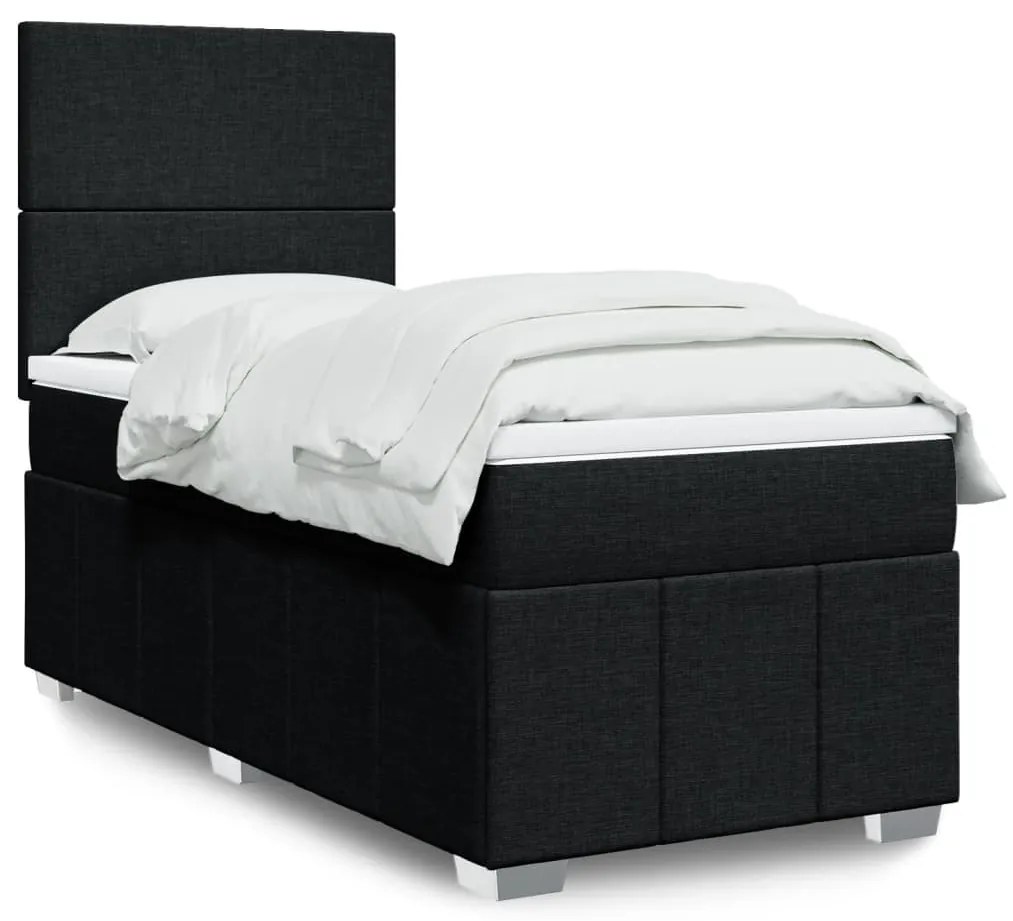 vidaXL Pat box spring cu saltea, negru, 100x200 cm, textil