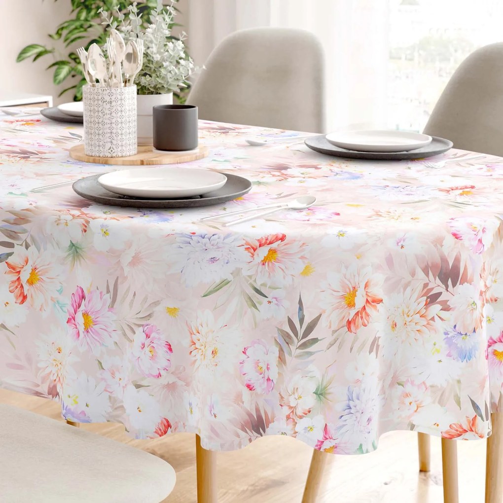 Goldea față de masă 100% bumbac deluxe - flori sălbatice - ovală 140 x 240 cm