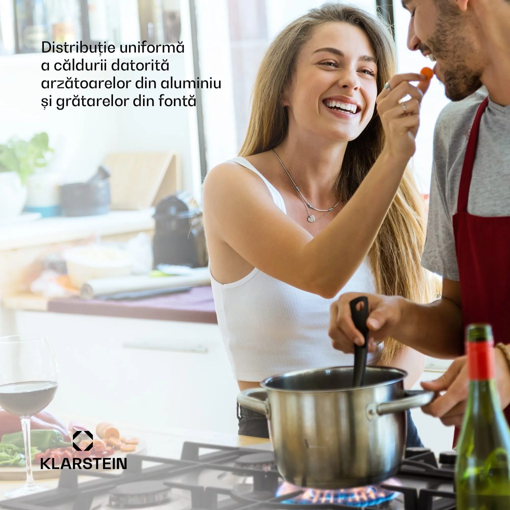 Klarstein Ignito Chef Edition, 5 zone, plită pe gaz, 5 arzătoare, arzătoare Sabaf, suprafață din sticlă ceramică