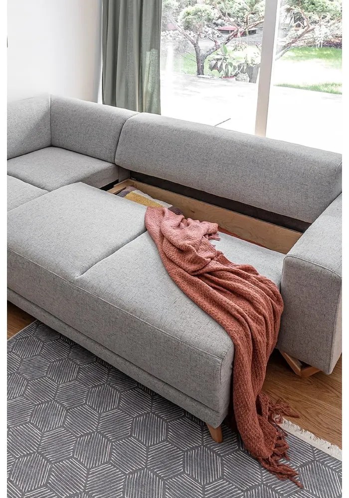 Colțar gri deschis extensibil/cu spațiu de depozitare (cu colț pe partea stângă/în formă de ”L”) Classy Sophie – Miuform