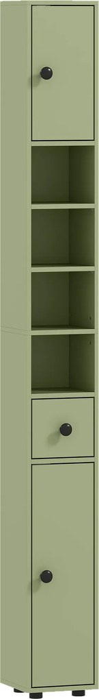 kleankin Coloană de depozitare dulap înalt pentru baie 1 sertar 4 rafturi reglabile și 2 dulapuri 20 x 20 x 180 cm verde | Aosom Romania