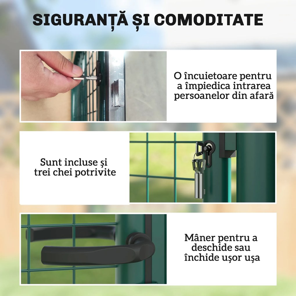 Outsunny Poartă de Grădină din Oțel 97x150 cm, Poartă cu Încuietoare, 3 Chei, Mâner și 2 Stâlpi | Aosom Romania