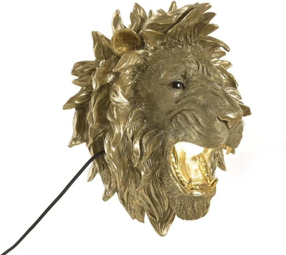Aplică de perete din polirășină, auriu, model cap de leu, 44,5 x 38,5 x 28 cm, „Besse”