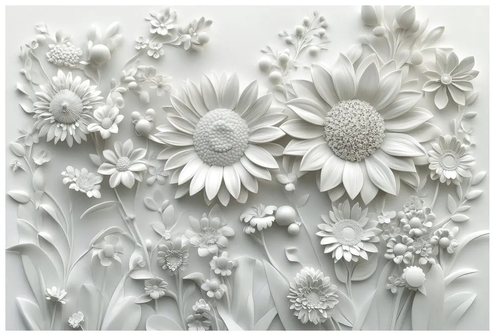 Tapet autoadeziv 3D flori albe