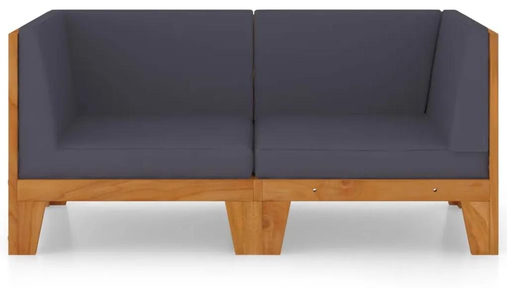 Set canapea 2 locuri cu perne gri inchis, lemn masiv acacia Morke gra, Canapea de colt (2 buc.), 1