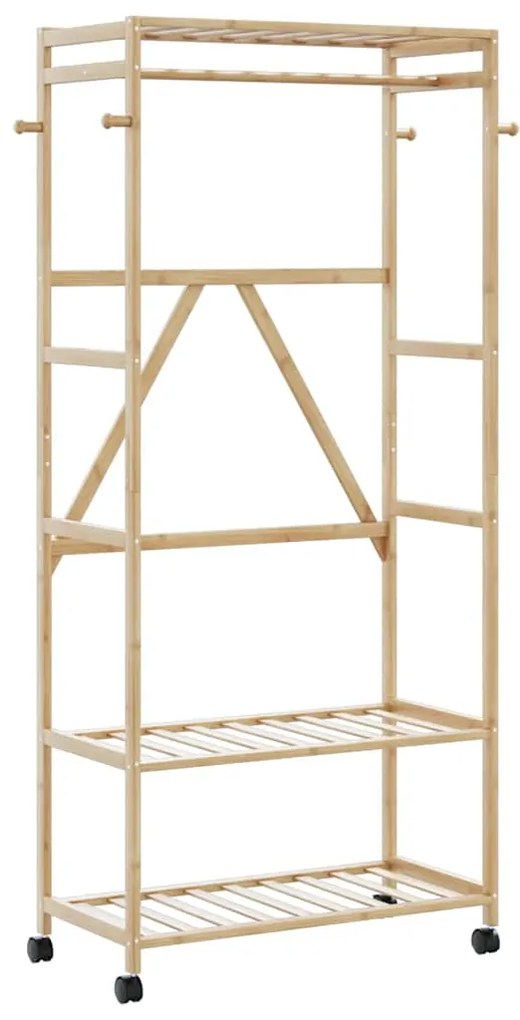 vidaXL Suport pentru haine cu rafturi și roți 90x40x179,5 cm bambus
