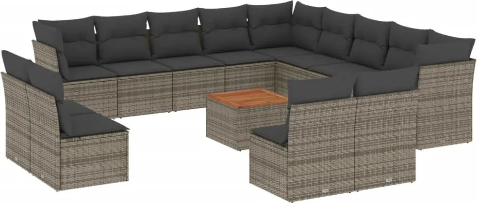 vidaXL Set mobilier de grădină cu perne, 14 piese, gri, poliratan