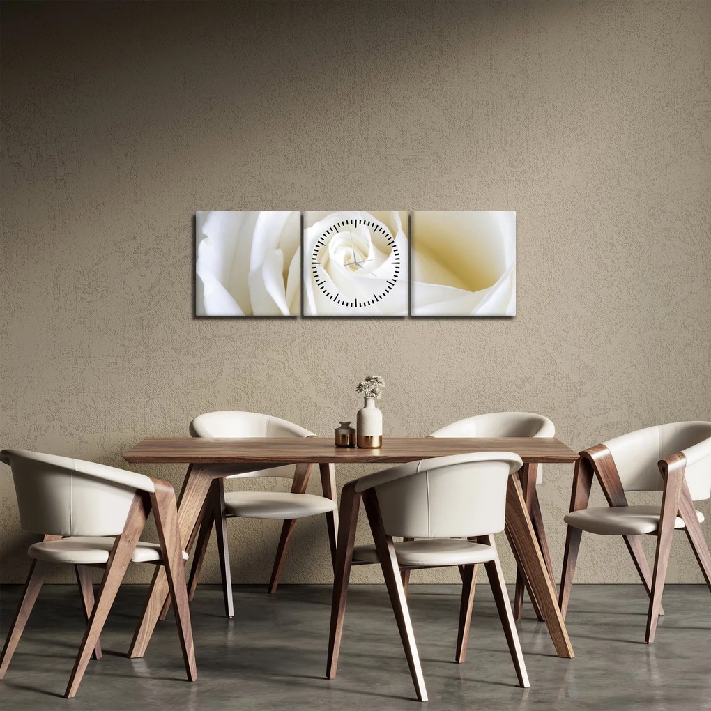 Tablou cu tandafir alb (cu ceas) (90x30 cm)