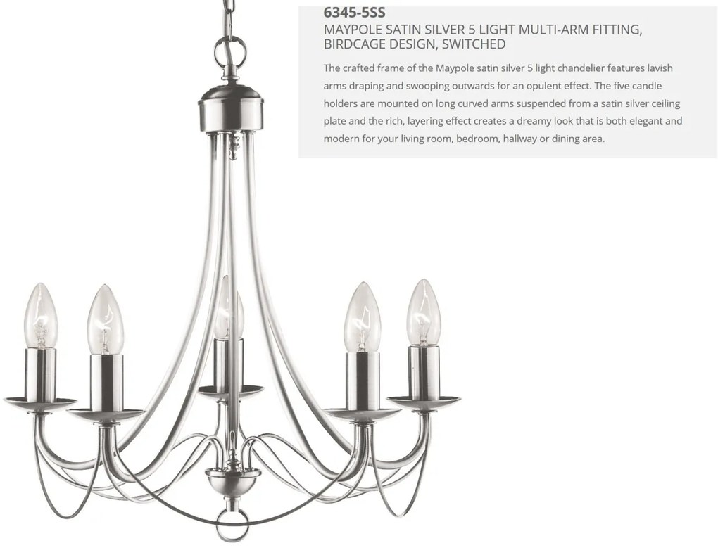 Candelabru traditional stil clasic Maypole argintiu 5L 6345-5SS SRT