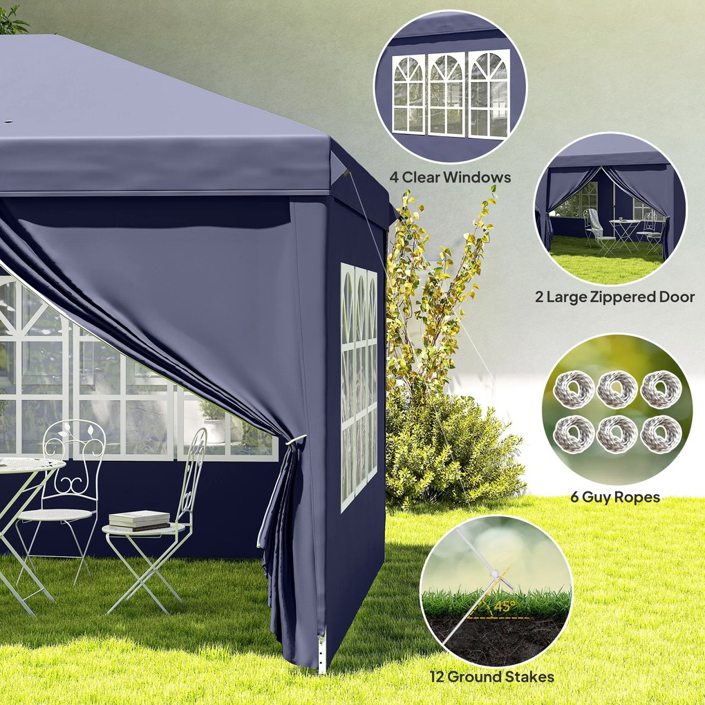 Outsunny Foisor de gradina pliabil pentru exterior cu 6 panouri laterale, 585x295cm albastru | AOSOM RO
