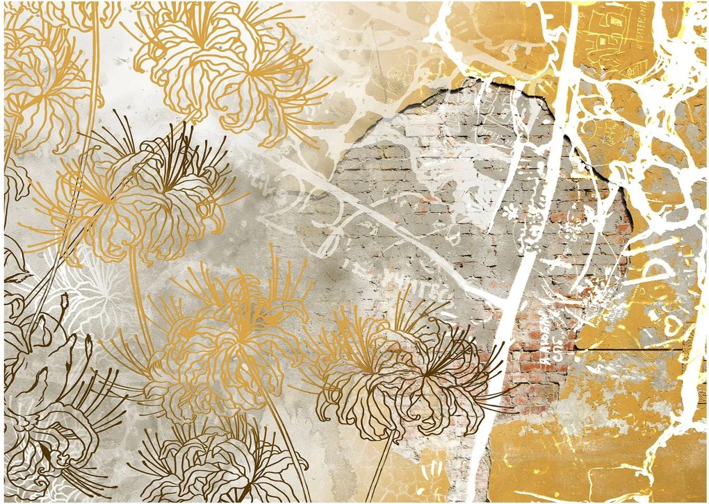 Tablou pe sticlă - Vintage perete cu flori (70x50 cm)