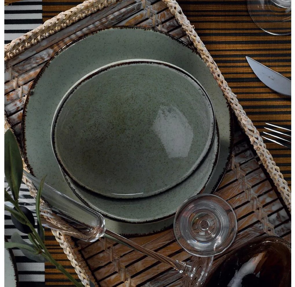 Set de masă, 18 piese, verde/porțelan