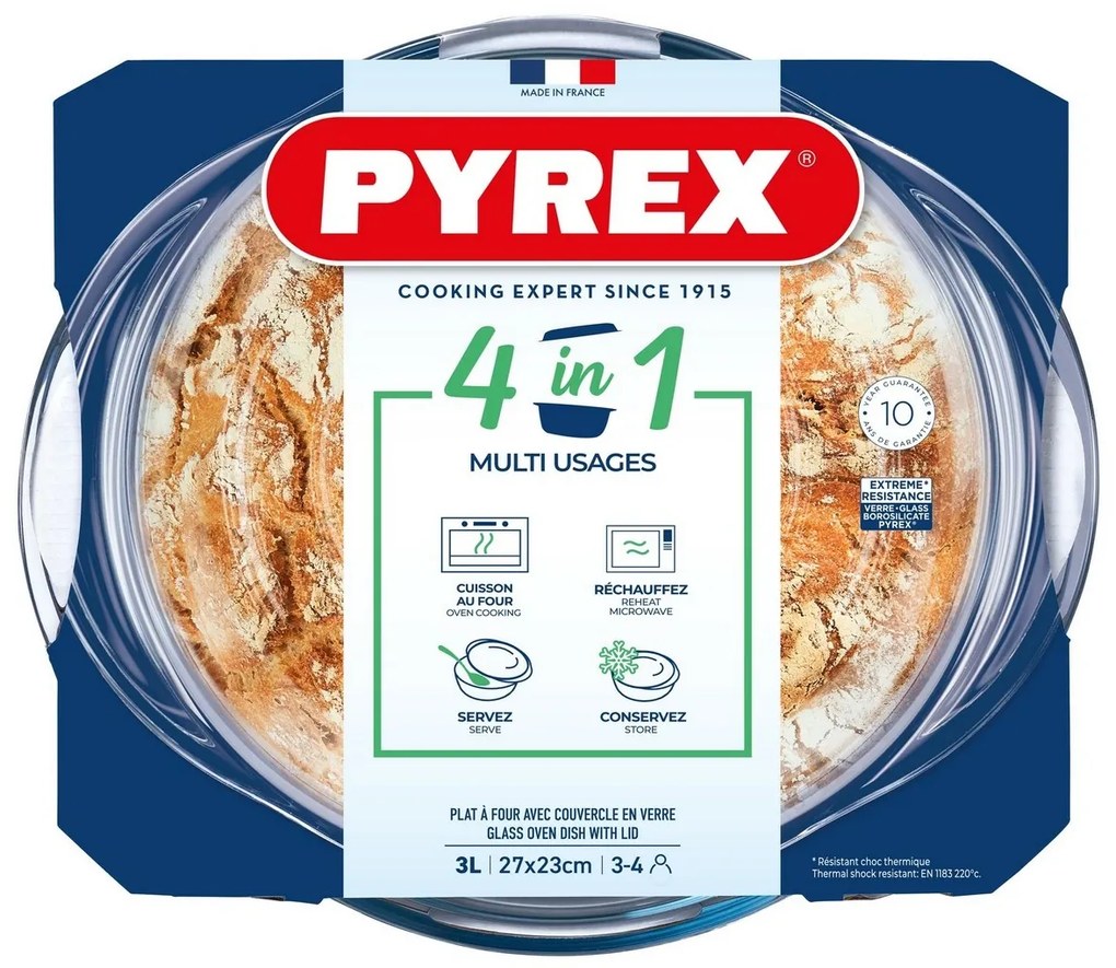 Pyrex Vas de sticlă cu capac rotund 3 l