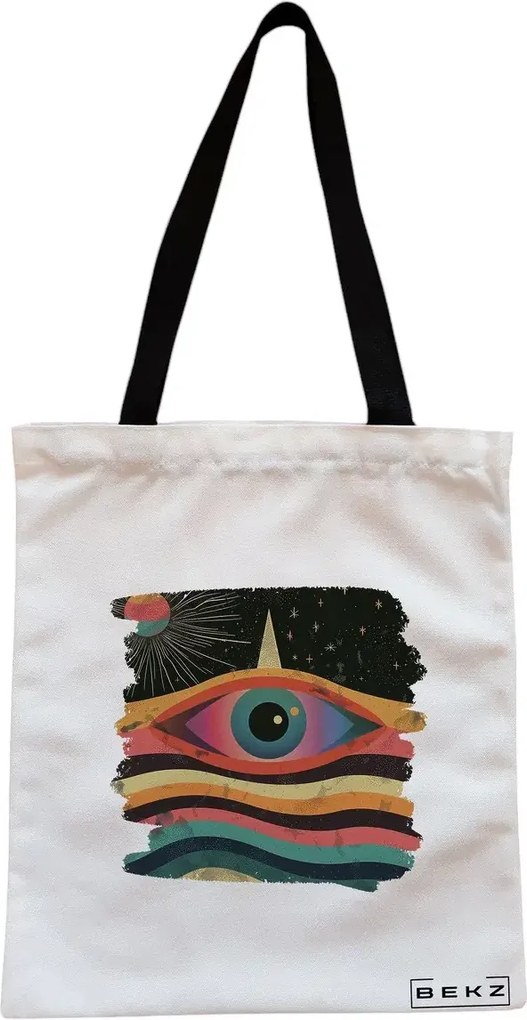 Sacosa de Panza pentru Cumparaturi, Geanta Tote, model Celestial Eye 16, Cu fermoar, 38x34.5 cm, Alba, BEKZ®