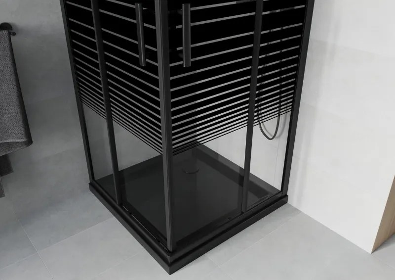 Mexen Rio cabina de duș pătrată 80 x 80 cm, benzi negre, neagră + cadă Flat, neagră - 860-080-080-70-20-4070B