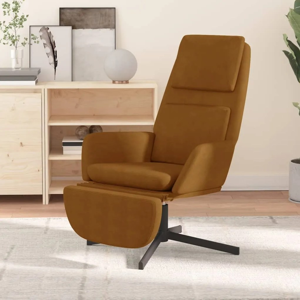 3097817 vidaXL Scaun de relaxare cu taburet, maro, catifea