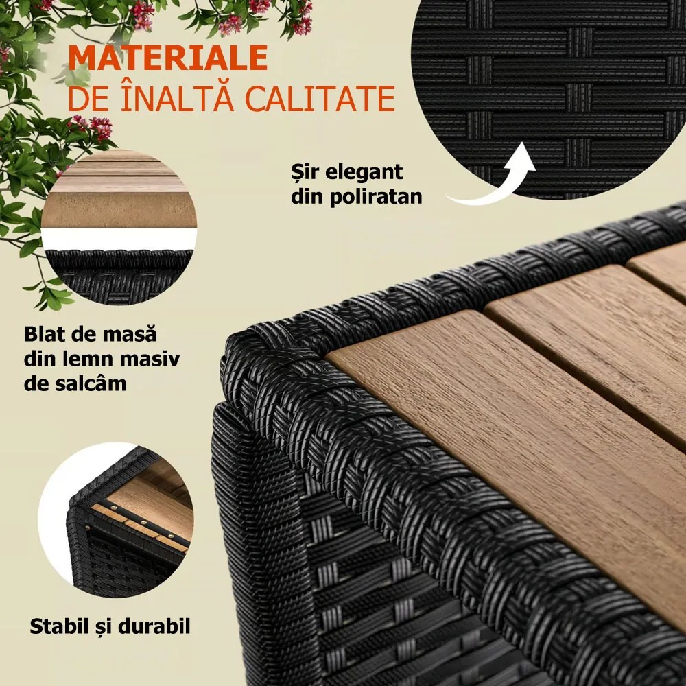 Măsuță auxiliară din poliratan ROCCO cu lemn de acacia, 40x45x45cm, negru/maro Casaria