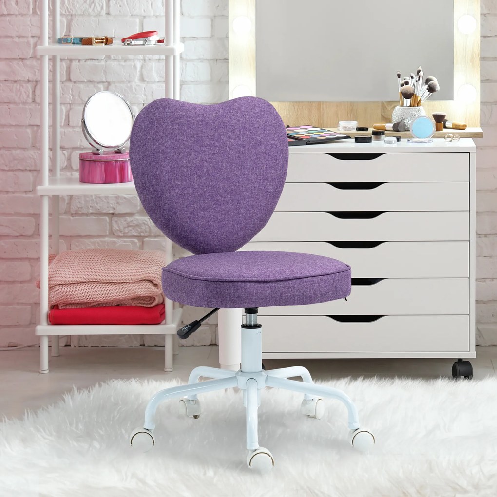 Vinsetto Scaun de Birou în Formă de Inimă cu 5 Rotile Pivotante și Înălțime Reglabilă, 40x50x79-89 cm, Violet | Aosom Romania