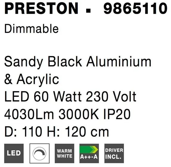 Lustra LED dimabila, design modern PRESTON, 110cm negru NVL-9865110