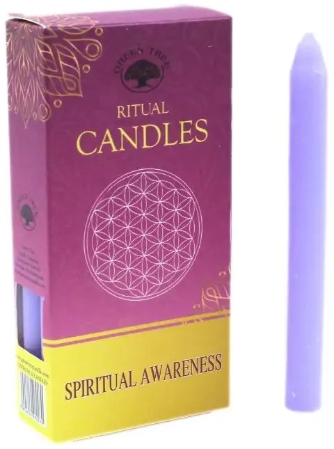 Set 10 lumanari violet Green Tree pentru ritualuri menite explorarii spirituale ceara naturala, 13.5x1.5 cm