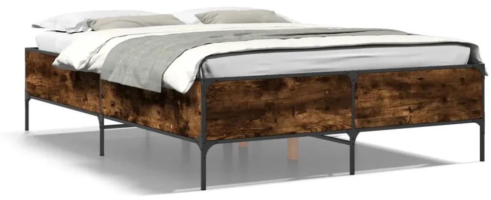 3279789 vidaXL Cadru de pat, stejar fumuriu 160x200 cm lemn prelucrat și metal