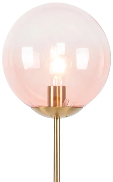 Lampă de podea Art Deco din alamă cu sticlă roz - Pallon