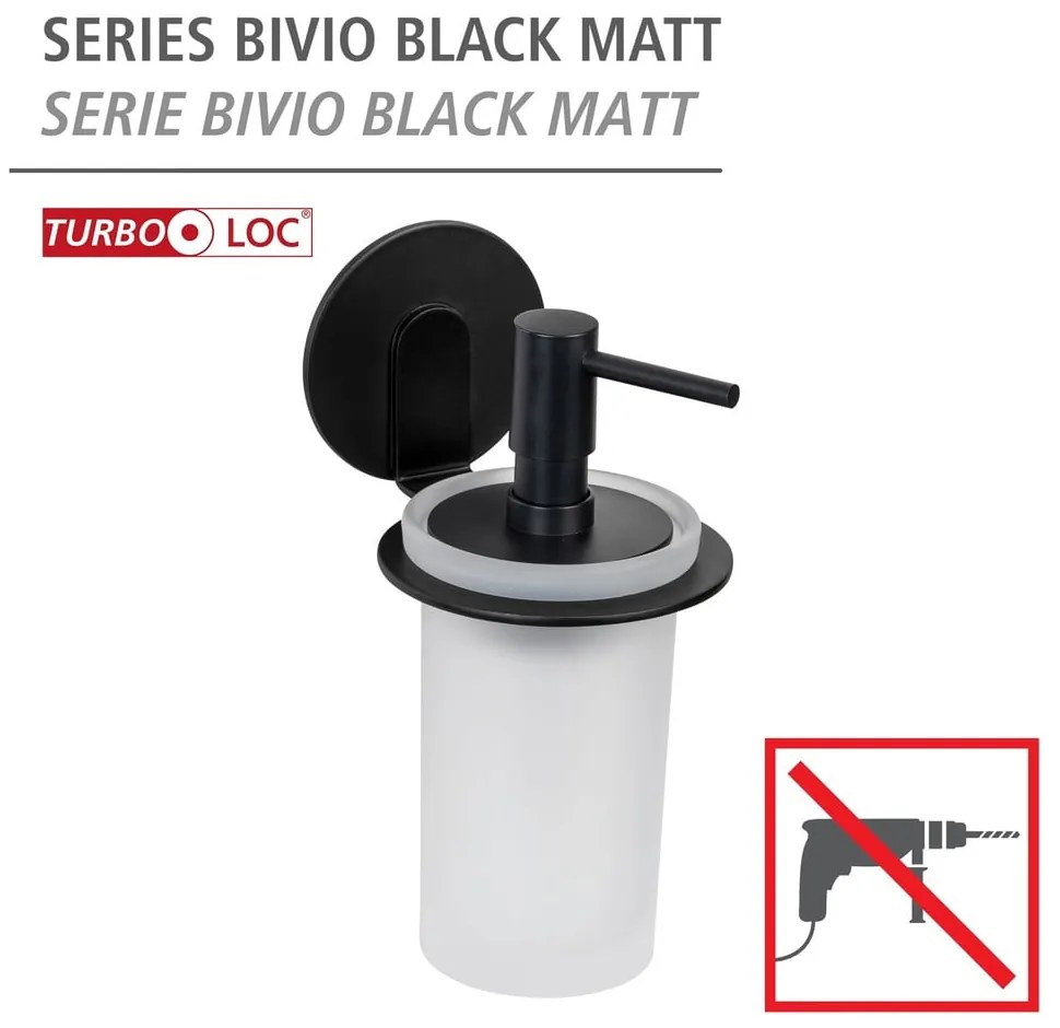 Dozator de săpun lichid negru mat autoadeziv din sticlă 150 ml Bivio – Wenko