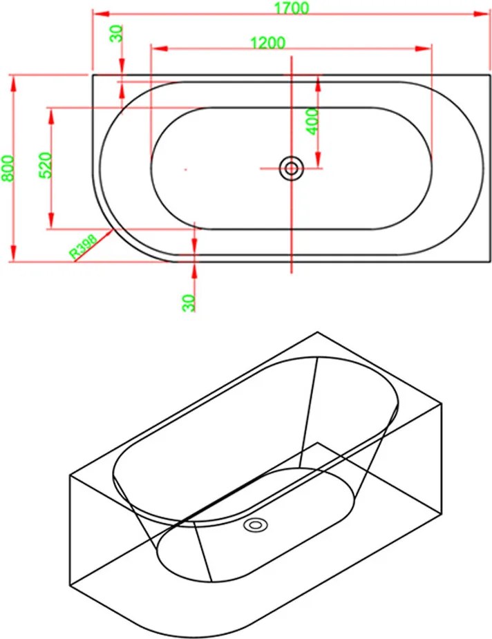 Cadă de baie independentă Pike 170x80x58 cm dreapta