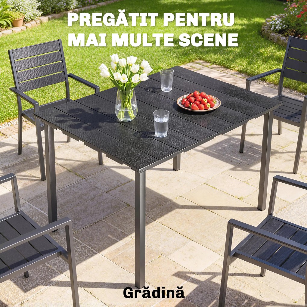 Outsunny Masă de Dining pentru Exterior pentru 4 Persoane, Masă Dreptunghiulară de Grădină cu Blat din HDPE și Cadru Metalic, Neagră | Aosom Romania
